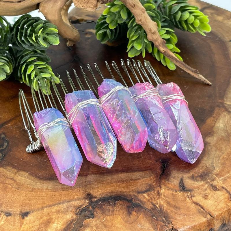 Wire Wrap Aura Quartz Point Hair Barrette || Aura Coated-Nature's Treasures