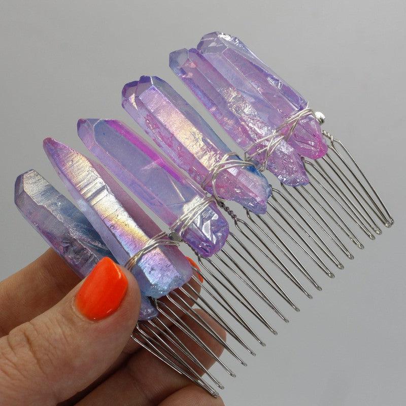 Wire Wrap Aura Quartz Point Hair Barrette || Aura Coated-Nature's Treasures