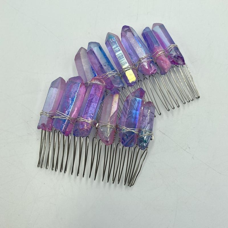 Wire Wrap Aura Quartz Point Hair Barrette || Aura Coated-Nature's Treasures