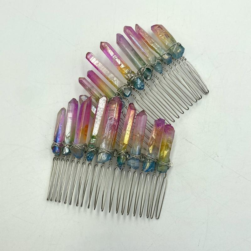 Wire Wrap Aura Quartz Point Hair Barrette || Aura Coated-Nature's Treasures