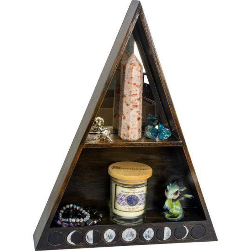 Wood Altar Shelf with Mirror - Moon Phases-Nature's Treasures