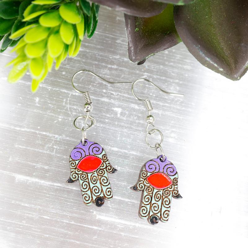 Wooden Hamsa Hand Earrings || Trunk Show-Nature's Treasures