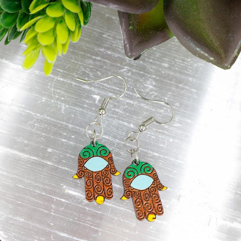 Wooden Hamsa Hand Earrings || Trunk Show-Nature's Treasures