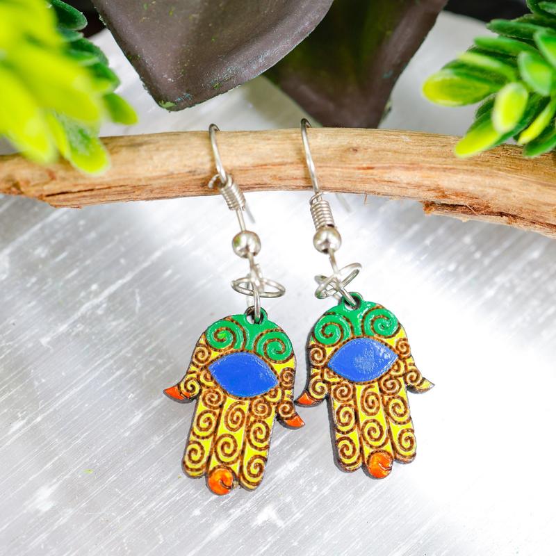 Wooden Hamsa Hand Earrings || Trunk Show-Nature's Treasures