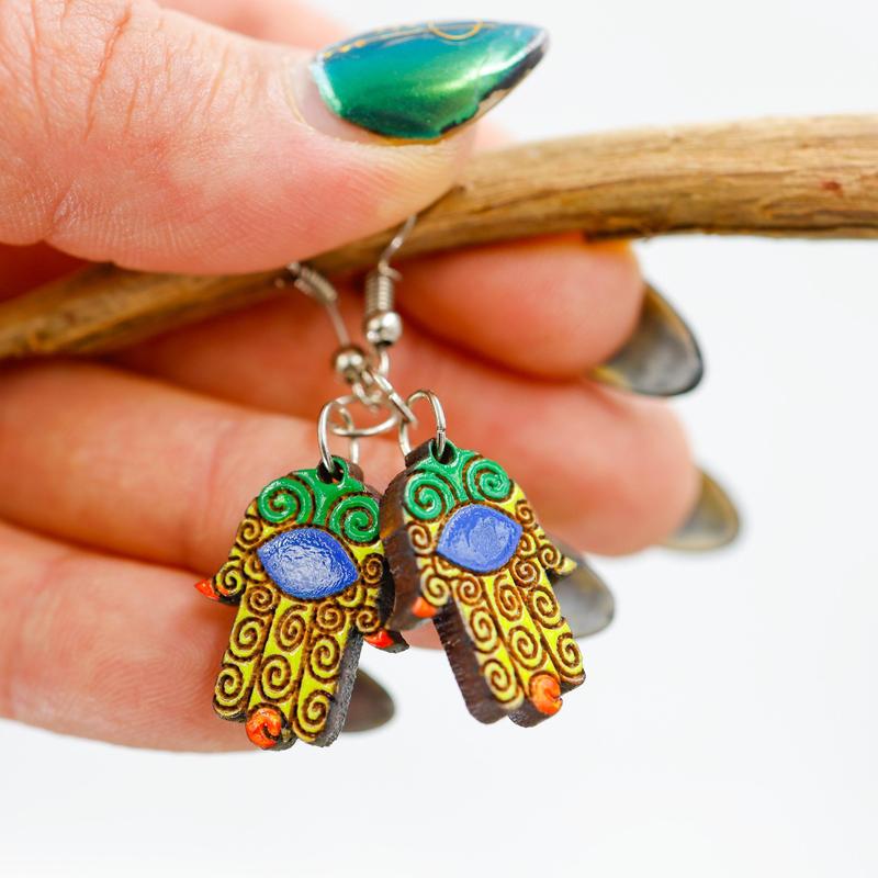 Wooden Hamsa Hand Earrings || Trunk Show-Nature's Treasures