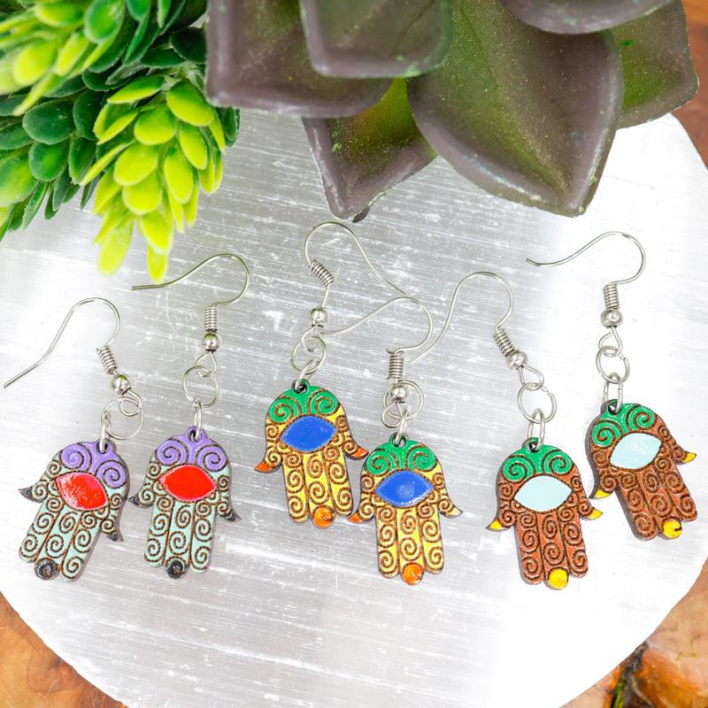 Wooden Hamsa Hand Earrings || Trunk Show-Nature's Treasures