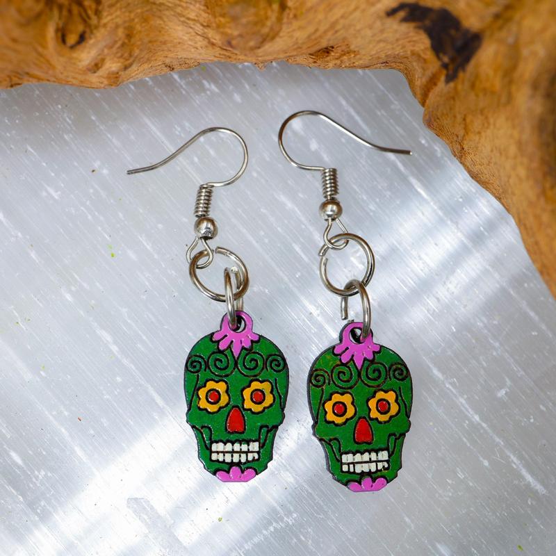 Wooden Sugar Skull Earrings || Trunk Show-Nature's Treasures
