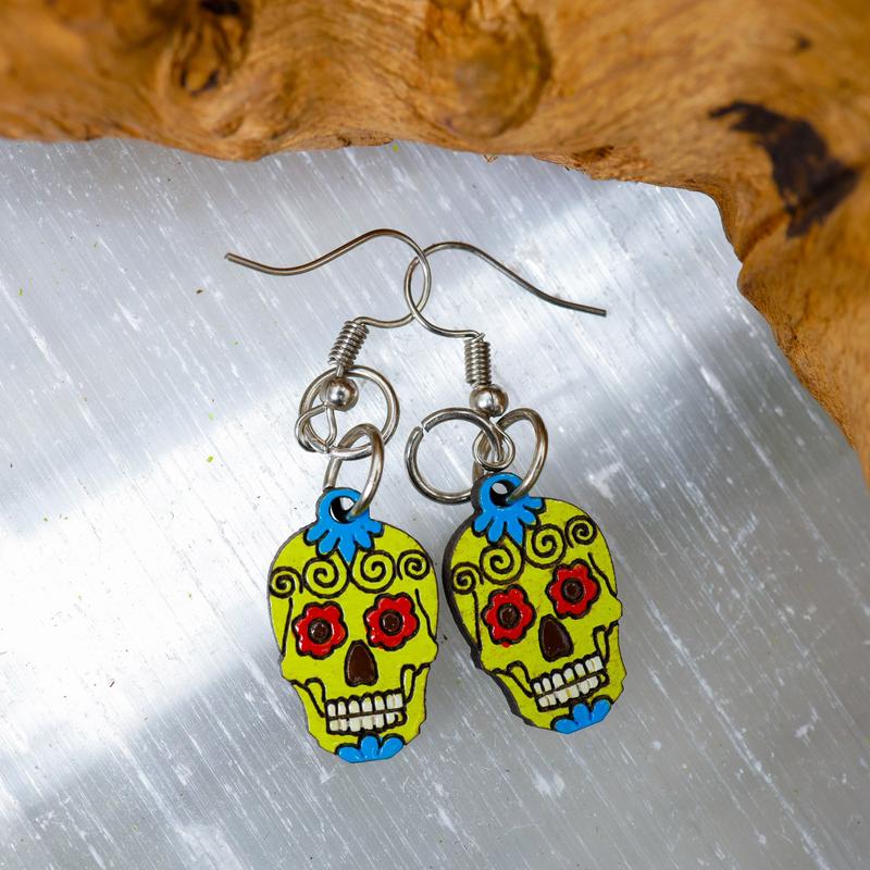 Wooden Sugar Skull Earrings || Trunk Show-Nature's Treasures