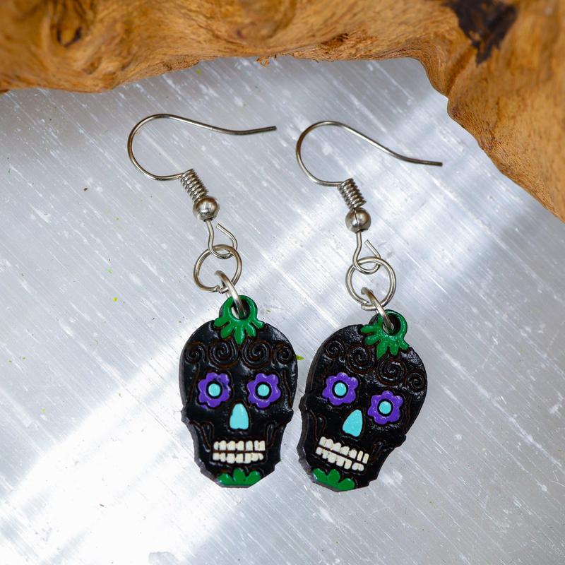 Wooden Sugar Skull Earrings || Trunk Show-Nature's Treasures