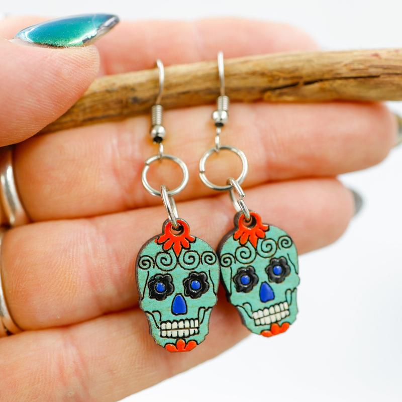 Wooden Sugar Skull Earrings || Trunk Show-Nature's Treasures