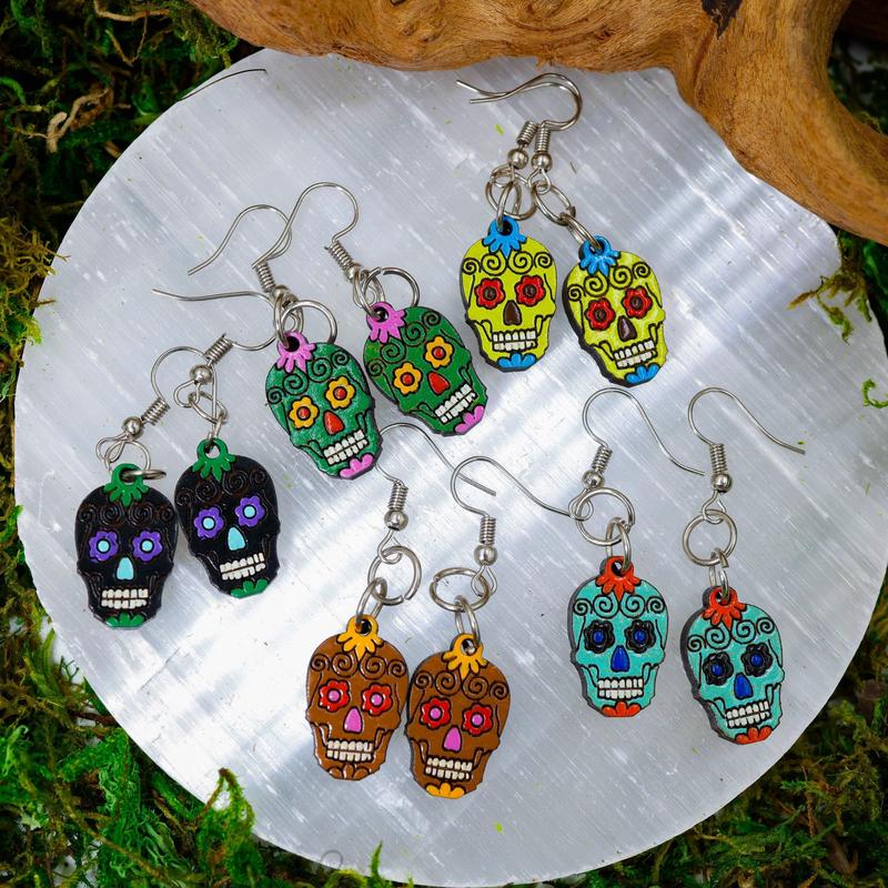 Wooden Sugar Skull Earrings || Trunk Show
