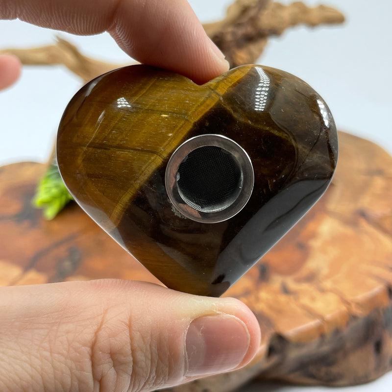 Yellow Tiger's Eye One-Hitter Heart Pipe-Nature's Treasures