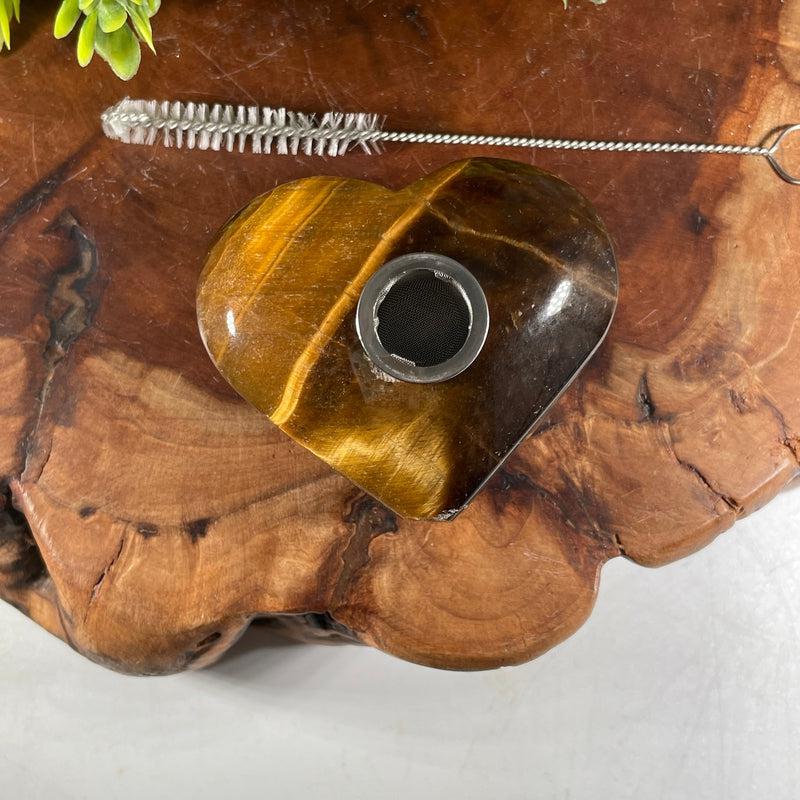 Yellow Tiger's Eye One-Hitter Heart Pipe-Nature's Treasures