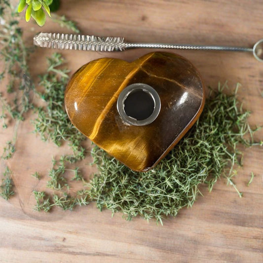 Yellow Tiger's Eye One-Hitter Heart Pipe-Nature's Treasures
