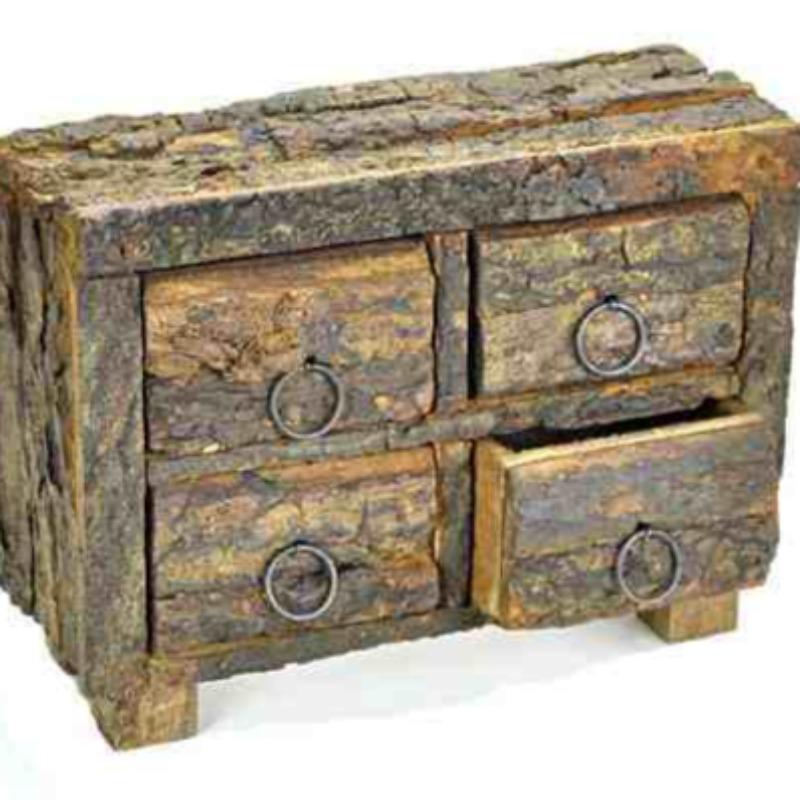 4-drawers Wooden Herb Chest with Natural Bark-Nature's Treasures