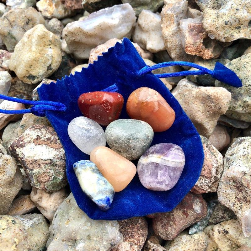 7-Piece Chakra Tumbled Set With Velvet Bag-Nature's Treasures