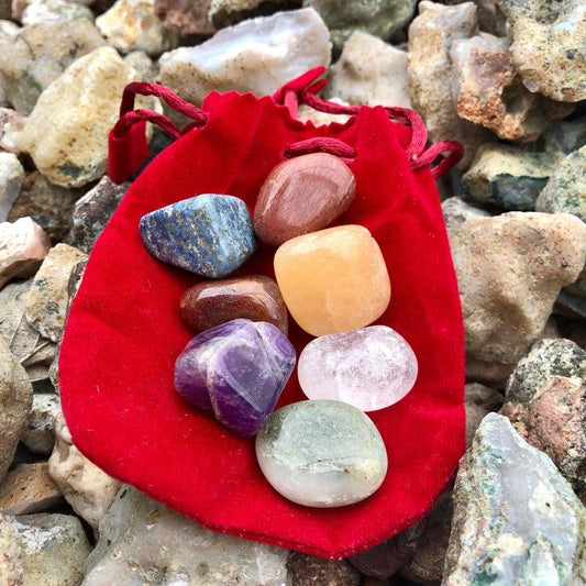 7-Piece Chakra Tumbled Set With Velvet Bag-Nature's Treasures