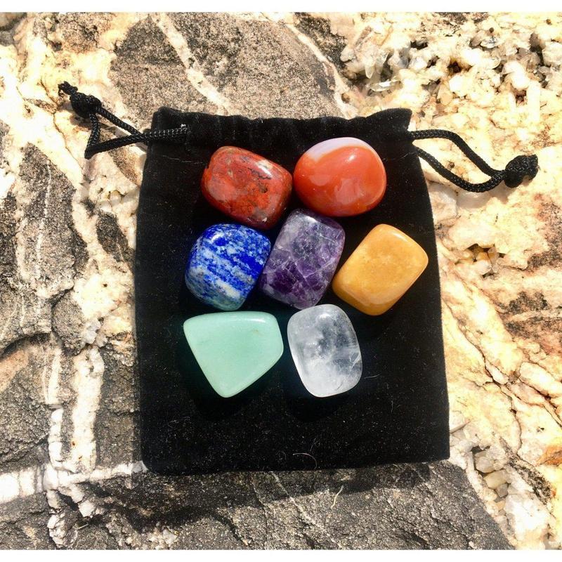 7-Piece Chakra Tumbled Set With Velvet Bag-Nature's Treasures