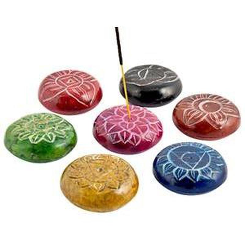 7 Piece Engraved Chakra Symbol Set Pebble Stone Incense Holder || Centering Your Chakras-Nature's Treasures