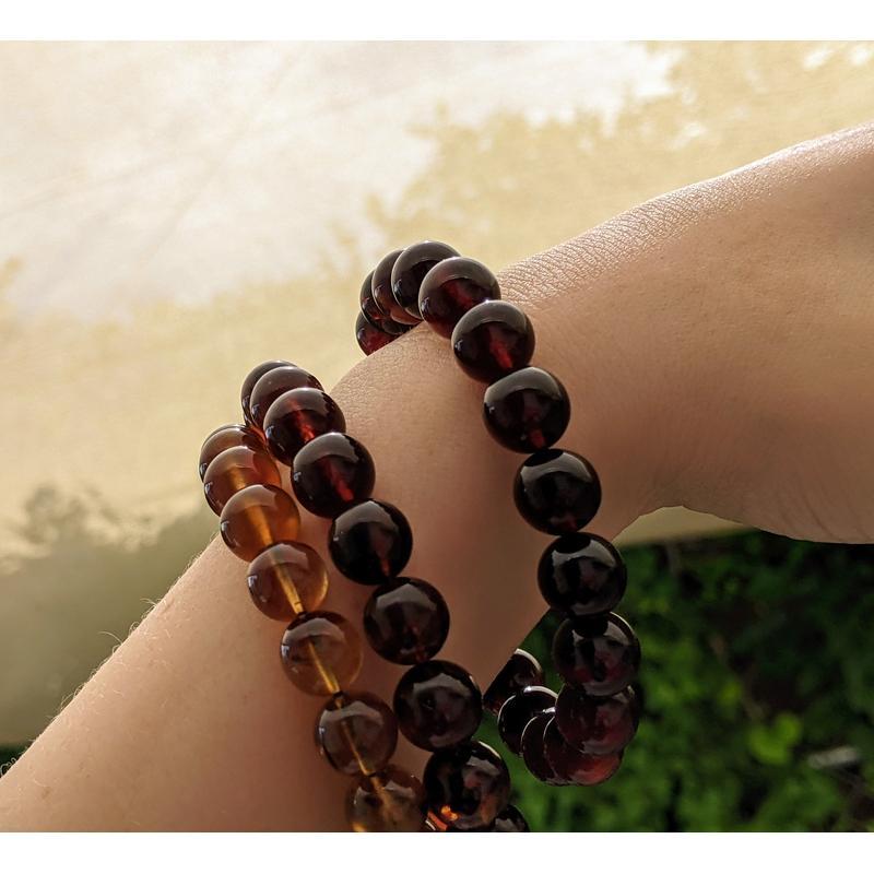 Amber Bracelet – Natural Baltic Amber 10mm Bead Bracelet | Dark or Light Amber Crystal Healing Bracelet-Nature's Treasures