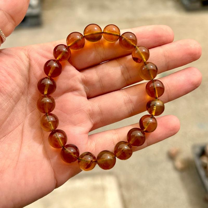 Amber Bracelet – Natural Baltic Amber 10mm Bead Bracelet | Dark or Light Amber Crystal Healing Bracelet-Nature's Treasures