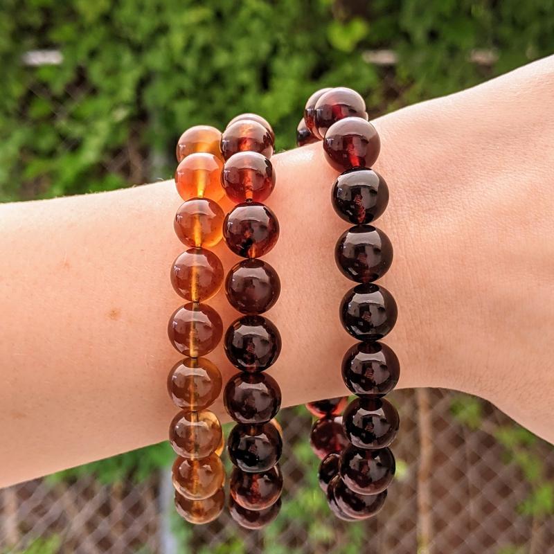Amber Bracelet – Natural Baltic Amber 10mm Bead Bracelet | Dark or Light Amber Crystal Healing Bracelet-Nature's Treasures