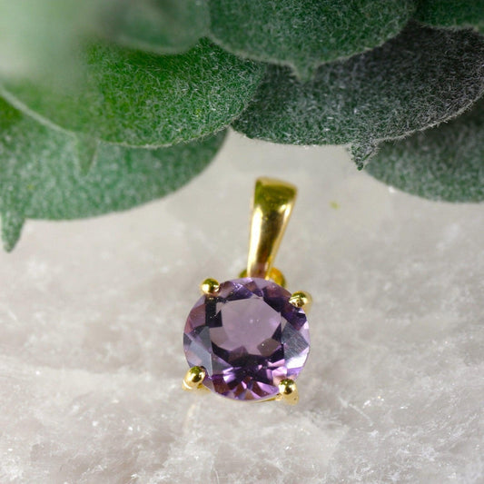 Amethyst Dainty Crystal Faceted Pendant || 14k Vermeil Gold || Brazil-Nature's Treasures