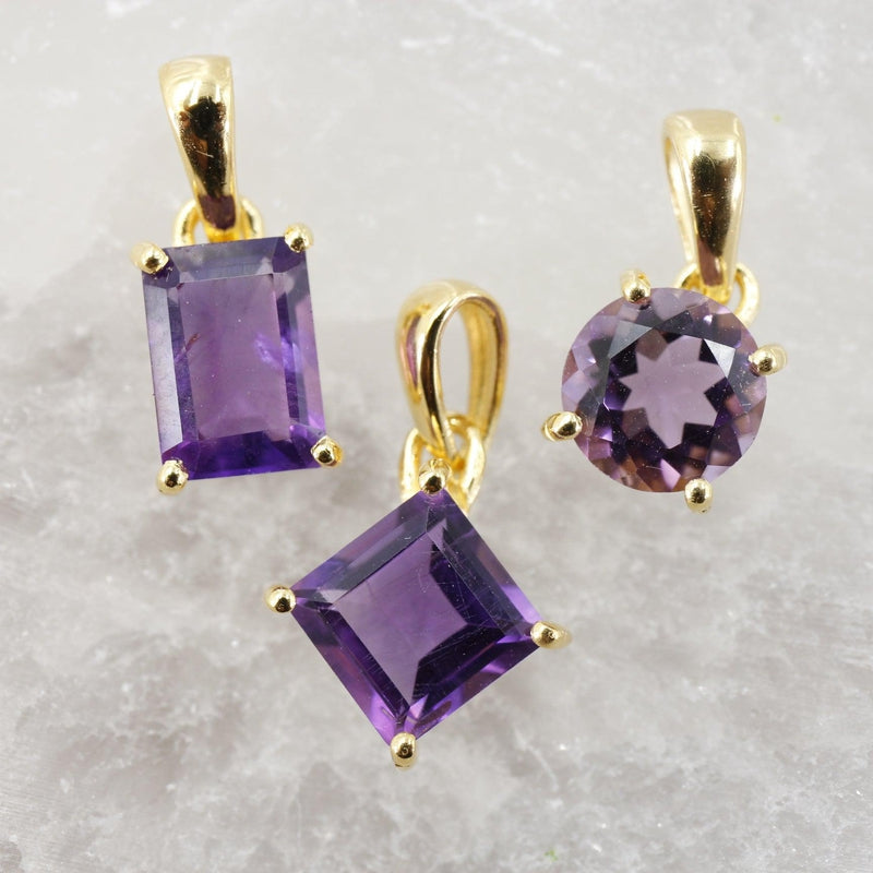Amethyst Dainty Crystal Faceted Pendant || 14k Vermeil Gold || Brazil-Nature's Treasures