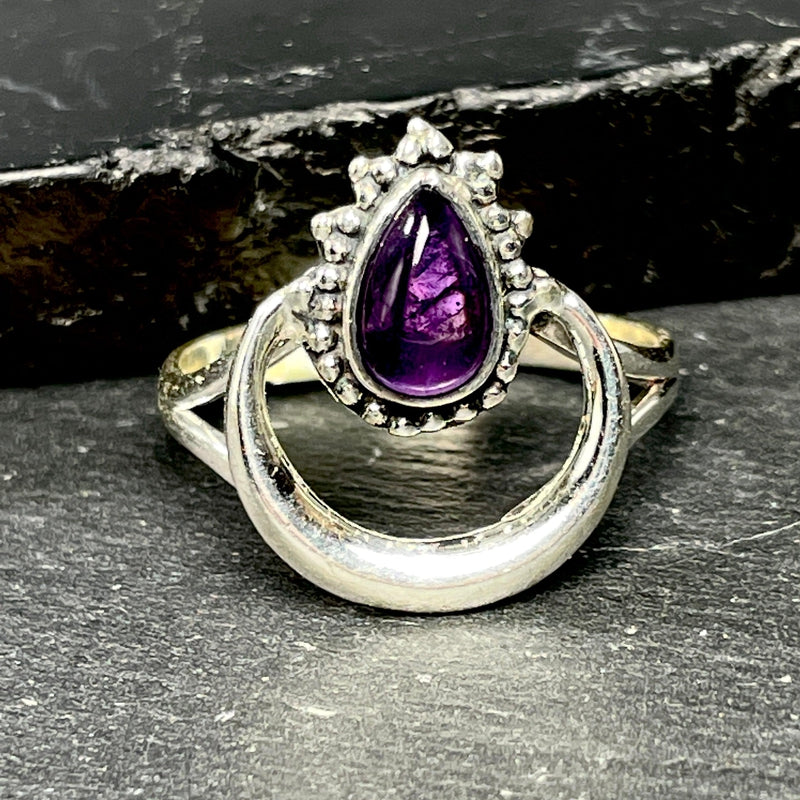 Amethyst Floating Teardrop Ring || .925 Sterling Silver || Mexico-Nature's Treasures