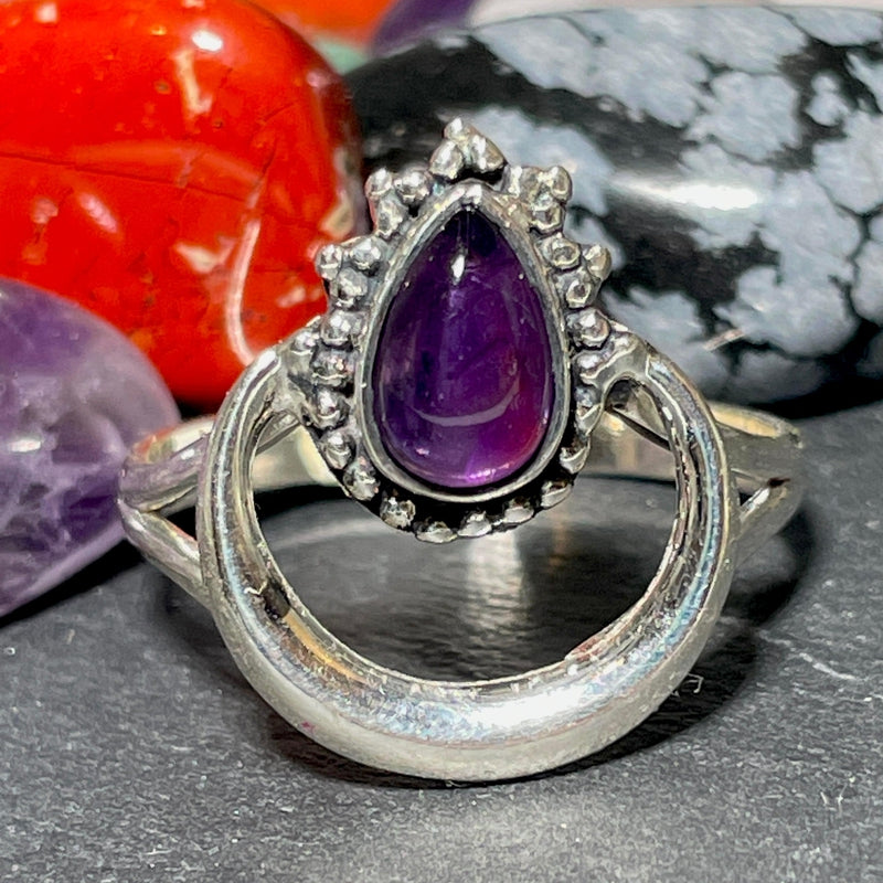 Amethyst Floating Teardrop Ring || .925 Sterling Silver || Mexico-Nature's Treasures