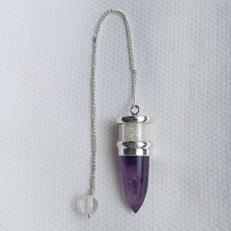 Amethyst & Herkimer Diamond Pendulum w/ Sterling Silver Chain-Nature's Treasures