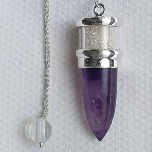 Amethyst & Herkimer Diamond Pendulum w/ Sterling Silver Chain-Nature's Treasures