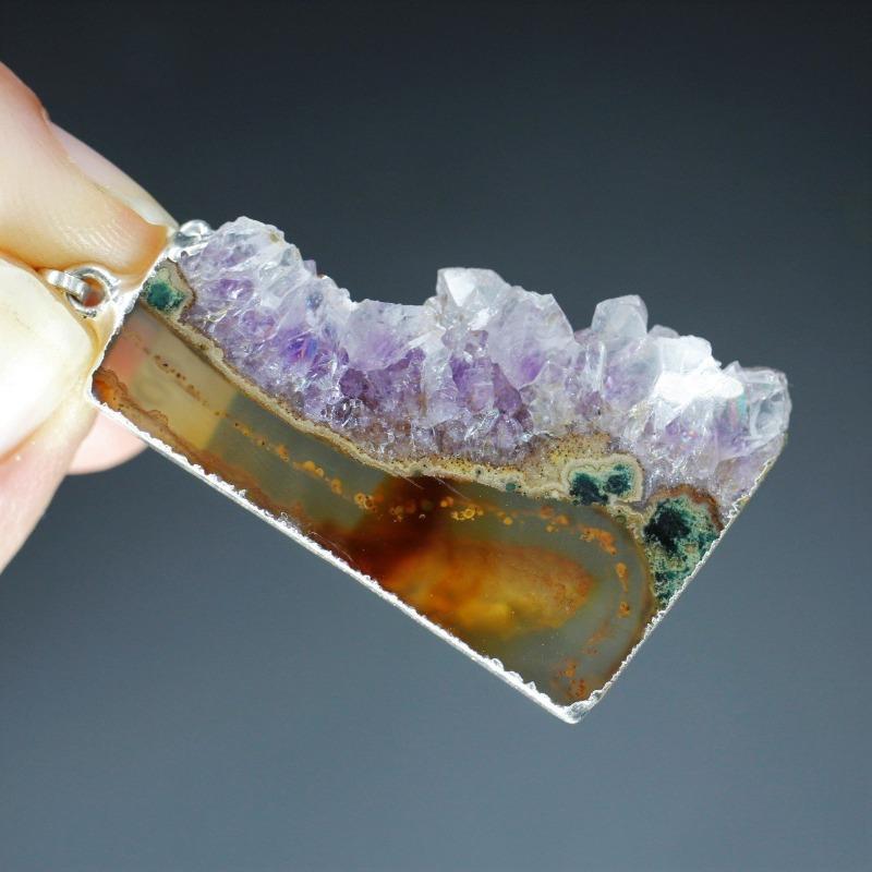 Amethyst Slice Silver Plated Pendant-Nature's Treasures