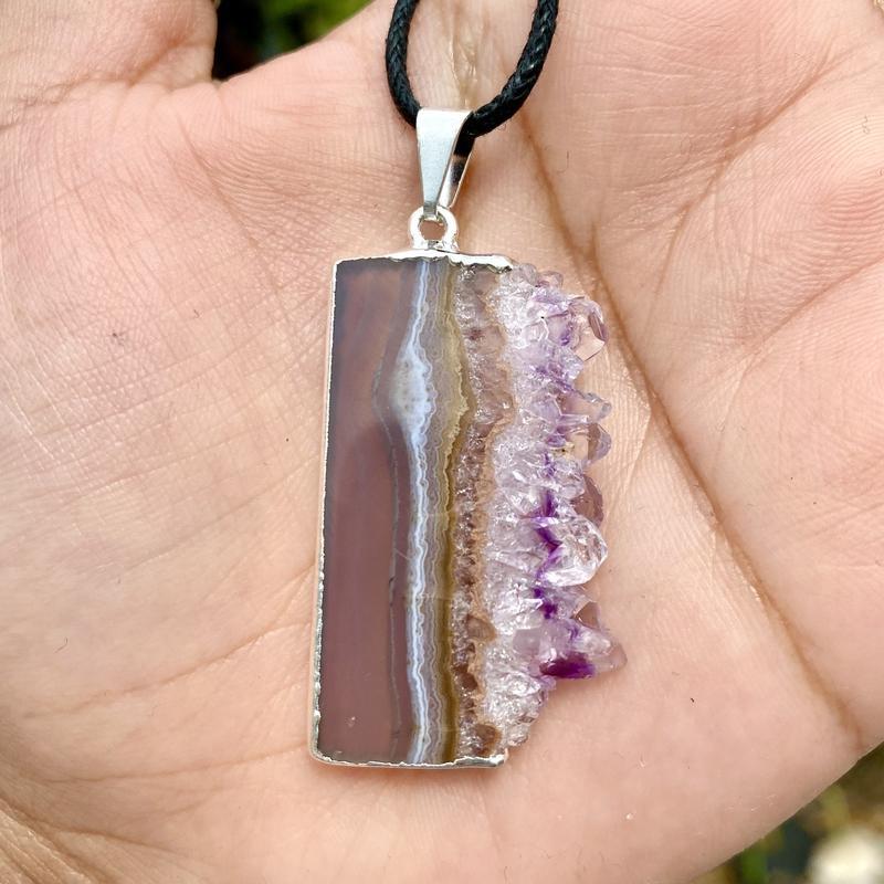 Amethyst Slice Silver Plated Pendant-Nature's Treasures