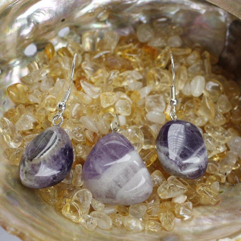 Amethyst Tumble Stone Jewelry Set || Pendant & Earrings-Nature's Treasures