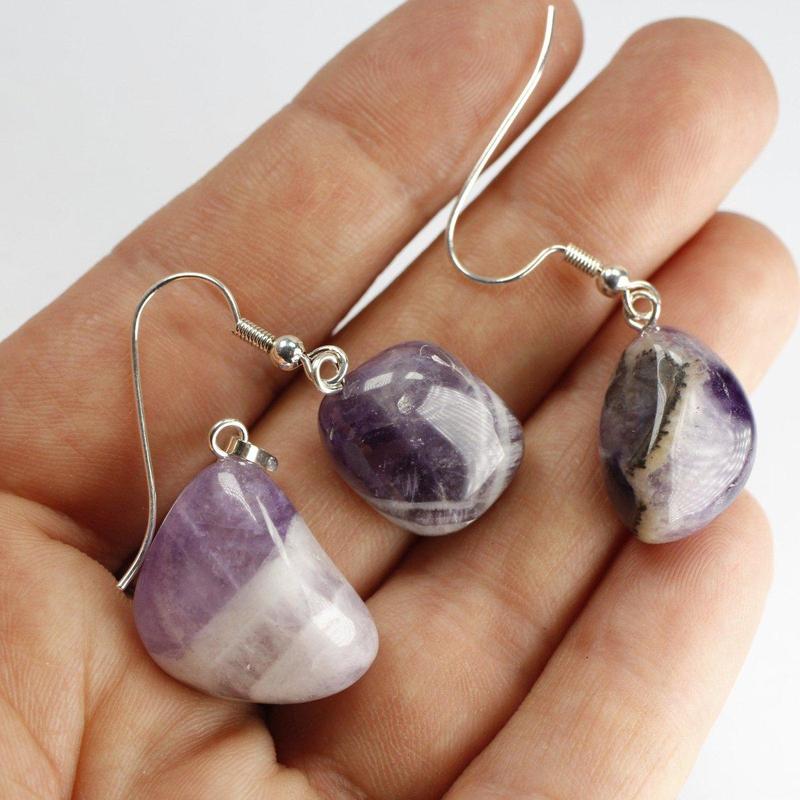 Amethyst Tumble Stone Jewelry Set || Pendant & Earrings
