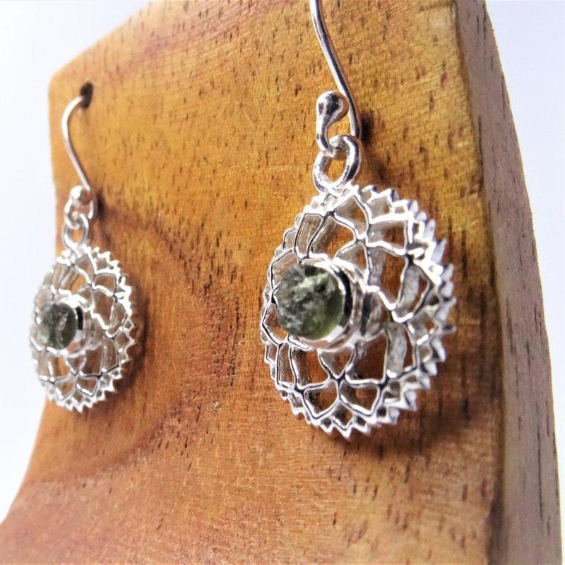 Anahata Chakra Symbol Moldavite French Hook Earrings || .925 Sterling Silver-Nature's Treasures