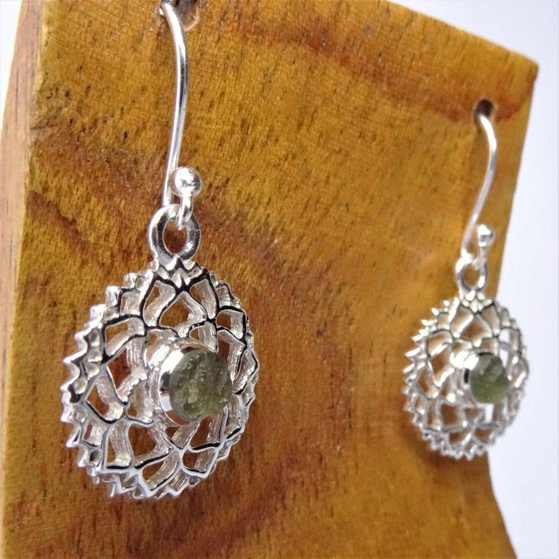 Anahata Chakra Symbol Moldavite French Hook Earrings || .925 Sterling Silver-Nature's Treasures