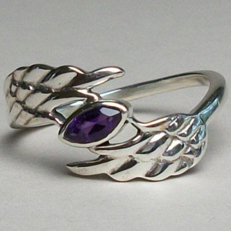 Angel Wing Amethyst Ring || .925 Sterling Silver-Nature's Treasures