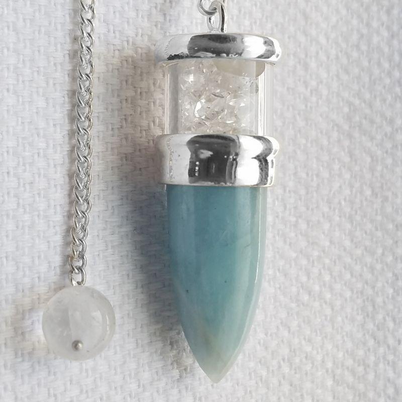 Aquamarine & Herkimer Diamon Pendulum w/ Sterling Silver Chain-Nature's Treasures