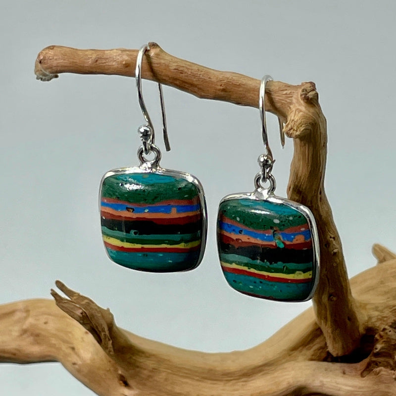 Artful Rainbow Calsilica Earrings || .925 Sterling Silver