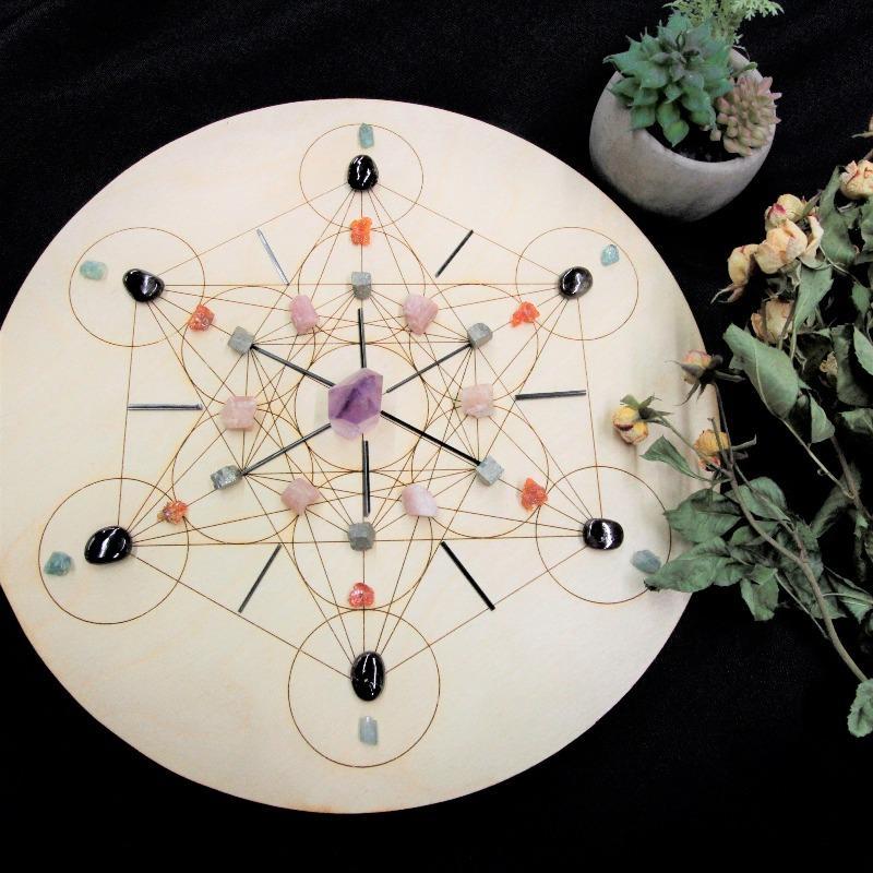 Birch Wood Spirit Metatron Crystal Grid Board Small-Nature's Treasures
