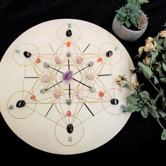 Birch Wood Spirit Metatron Crystal Grid Board Small-Nature's Treasures