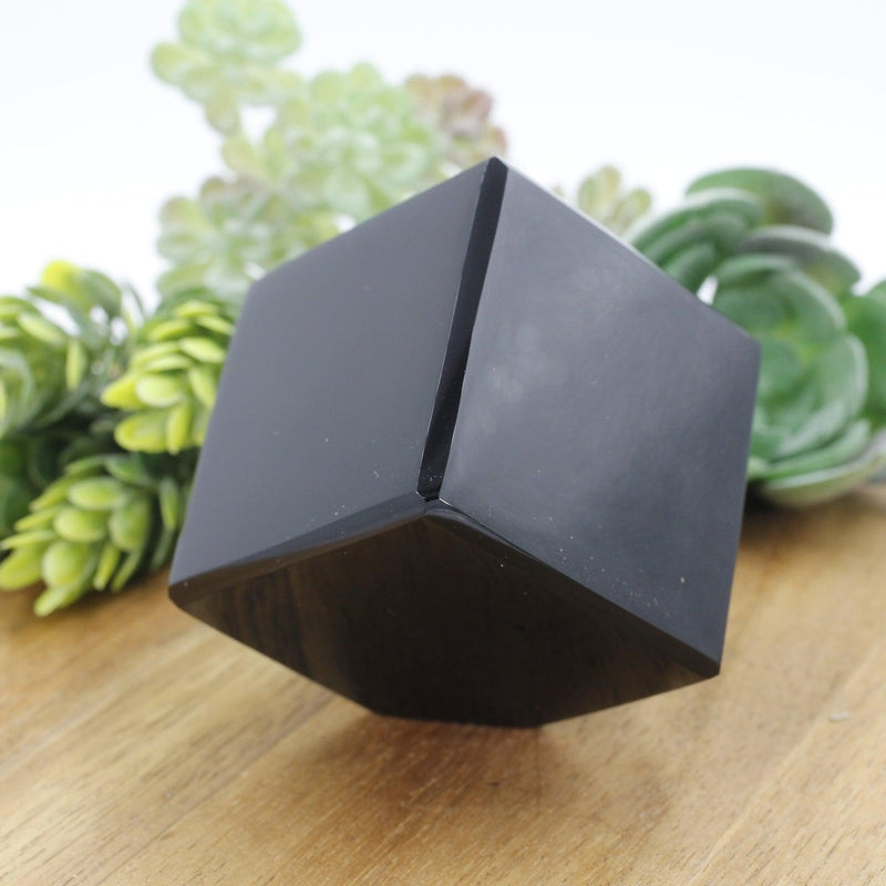 Black Obsidian Polished Cube || 40mm || Protection, Grounding, Cutting Negative Ties || Mexico