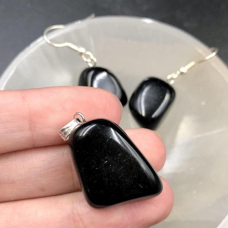Black Obsidian Tumble Stone Earring And Pendant Set-Nature's Treasures