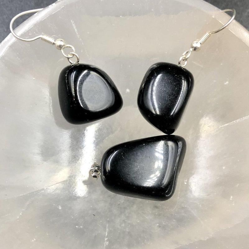 Black Obsidian Tumble Stone Earring And Pendant Set
