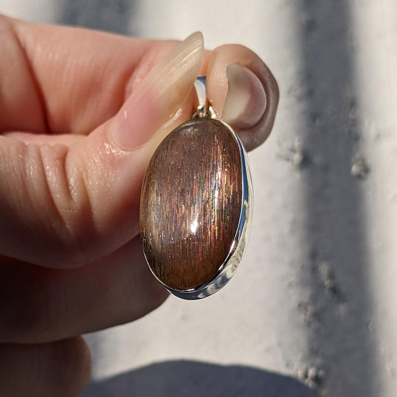 Black Rainbow Sunstone Pendants | .925 Sterling Silver-Nature's Treasures