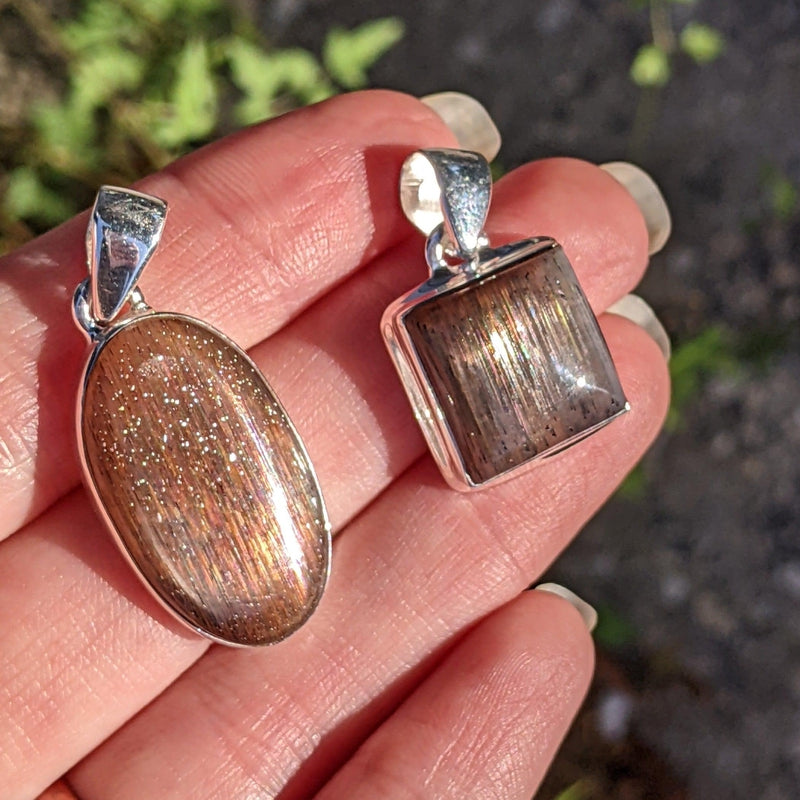 Black Rainbow Sunstone Pendants | .925 Sterling Silver-Nature's Treasures