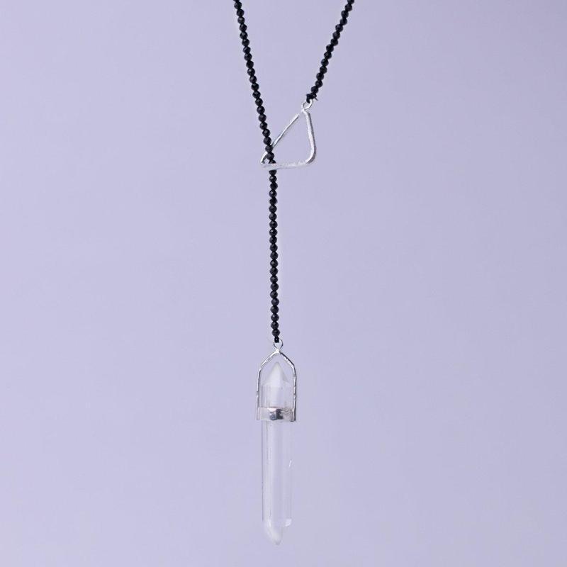 Black Spinel & Clear Quartz Double Point - Sterling Silver Choker-Nature's Treasures