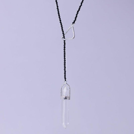 Black Spinel & Clear Quartz Double Point - Sterling Silver Choker-Nature's Treasures
